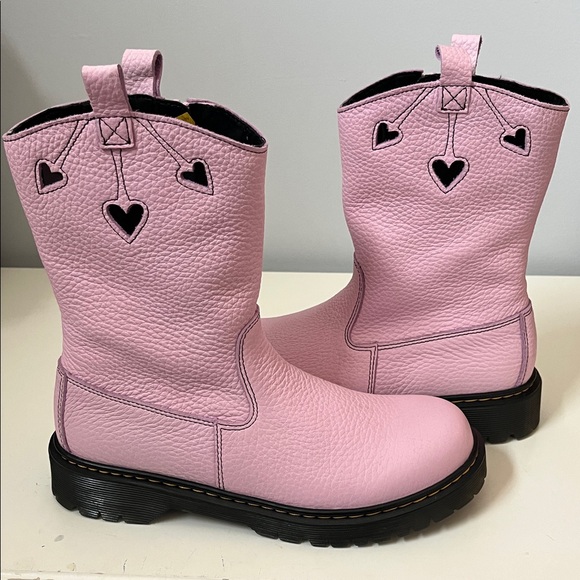 Dr. Martens Shoes - Doc Martens pink heart cutout Nappa patent leather pull on boots Barbie